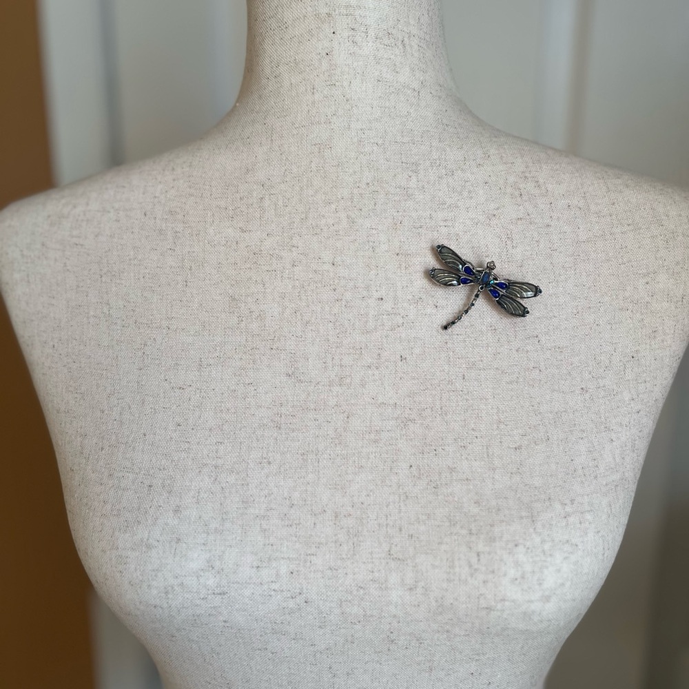 Dragonfly Brooch with Blue and Silver Accents
